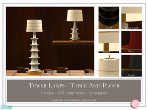 Sims 2 — Tower Lamps by DOT — Tower Lamps. Mix And Match Shades and Base. 2 Meshes, Floor and Table Lamp, plus recolors