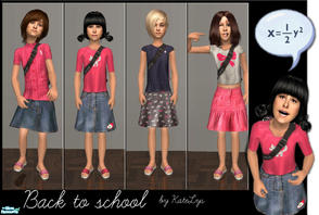 Sims 2 — Fashion set 43 - Back to school 2 by katelys — 1 new mesh + 4 recolors: stylish outfits with backpacks for girls