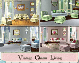 Sims 2 — Vintage Charm Living by Cashcraft — A sofa, loveseat, armchair, ottoman, and coffee table for the Vintage Charm