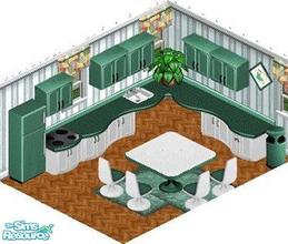 Sims 1 — GW Barcelona Kitchen by STP Carly — Includes: Counters (2), Alarm, Chair, Dining Table, Fridge, Over cabinet,