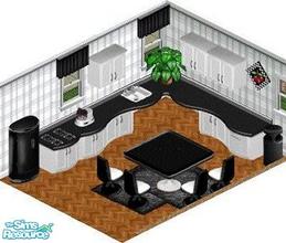Sims 1 — BW Barcelona Kitchen by STP Carly — Includes: Counters (2), Alarm, Chair, Dining Table, Fridge, Over cabinet,