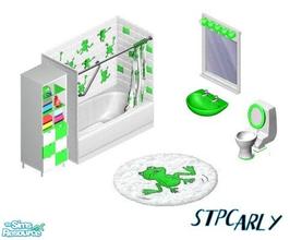 Sims 1 — Frog Bath Set by STP Carly — Includes: Cabinet, Light, Mirror, Rug, Sink, Shower/Tub Combo, Toilet