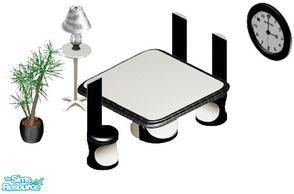 Sims 1 — Black Dining Set by STP Carly — Includes : Plant, Floor Lamp, Dining Table, Dining Chair and Fire Alarm Clock