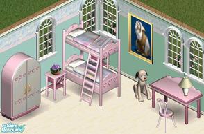 Sims 1 — Pastells Pink Bedroom by Secret Sims — Includes: Bed, Dresser, Endtable, Desk, Chair