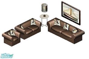Sims 1 — Cuir Living Room Set by STP Carly — Includes: Chair, Art, Endtable, Lamp, Loveseat, Sofa