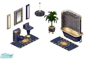 Sims 1 — Celestial Bain by STP Carly — Includes: Bath, Sink, Toilet, Rug, Lighting(3), Mirror, Plant