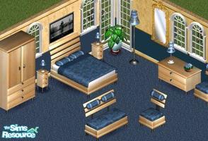 Sims 1 — Trendy Time Bedroom by Secret Sims — Includes: Dresser, Lighting(3), Sofa, Violet, Chair, Double Bed, Sidetable,