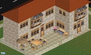 Sims 1 — Provencial Patio by Dincer — Includes: Plant, Windows (3), Door, Chair, Tables (2), Sofa, Umbrella