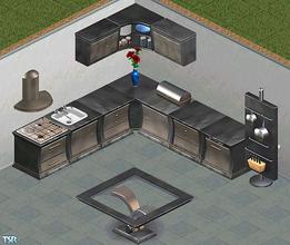 Sims 1 — Millenium Kitchen by Dincer — Includes: Bread Box, Counters(4), Dishwasher, Dining Table, Shelf, Stove.