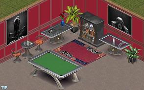 Sims 1 — Millenium Study by Dincer — Includes: Pool Table, Plants(2), Chair, Chessboard, Bookcase, Rug, Paintings (2),