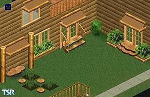 Sims 1 — Cabin Lodge Exteriors by oldmember_VirginiaSims — Includes: awning, entryway, planter, stone step, stone