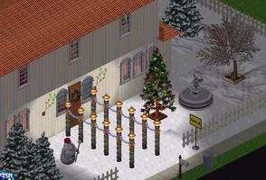 Sims 1 — Christmas Exterior by Dincer — Includes: Frozen Pond, Santa Snowman, Christmas Tree, Snowy Tree, Santa Sign,