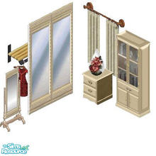 Sims 1 — Closet Set by STP Carly — Includes: Closet, Bookcase, Endtable, Vase, Curtain, Mirror