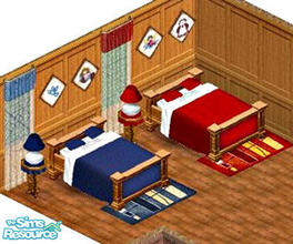 Sims 1 — Castle Lovebeds by STP Carly — Includes: Paintings(4), Beds(2), Endtables(2), Lamp(2), Rug(2)