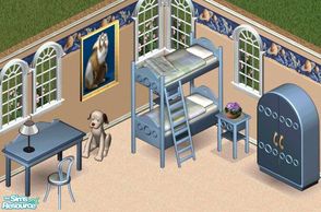 Sims 1 — Pastells Blue Bedroom by Secret Sims — Includes: Bed, Chair, Desk, Dresser, Nightstand, Dog