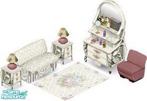 Sims 1 — Honeymoon Suite Sitting Room by STP Carly — Include: Loveseat, Cuddle Loveseat, Rug, Lamp, Endtable, Dresser,