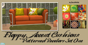 Sims 2 — Floppy Accent Cushions RC set 1 by Simaddict99 — vibrant, modern print cushion recolors. Files will recolor all