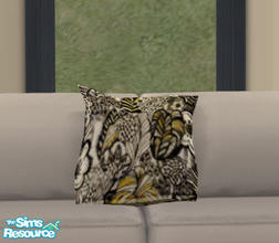 Sims 2 — Floppy Accent Cushions Recolors - Black & yellow by Simaddict99 — Black & yellow print on white base