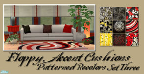 Sims 2 — Floppy Accent Cushions Recolor set 3 by Simaddict99 — Third set of patterned pillow recolors in bold black &