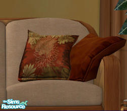 Sims 2 — Floppy Accent Cushions Recolor Set Four - Earthy Floral by Simaddict99 — warm terra cotta brown abse with beige