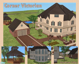 Sims 2 — Corner Victorian by Cerulean Talon — Another in my series of Victorian homes. Sage siding with great crown