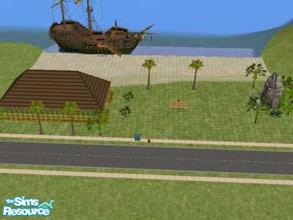Sims 2 — Paradise Beach by Yami Yue — This beach lot is made for the Twiki Island Terrain. Enjoy the fire dancer, pirate