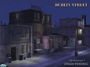 Sims 2 — Dublin Street by Cyclonesue — A collection of buildings including a bowling alley, cafe and disused hotel ready