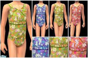 Sims 2 — JPcfswim4 - green by juttaponath — Flower bathing suit for girls. No mesh or expansion pack required.