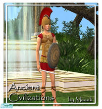 Sims 2 — Greek warrior by Maaak — Set of four new meshes and four recolors, a shield, a sword, a helmet and a fullbody