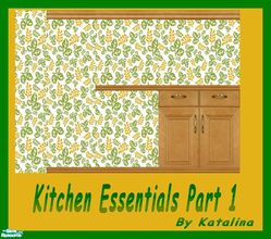Sims 2 — Kitchen Essentials Part 1 by katalina — A pretty kitchen leaf wall with a real cabinet that matches the set of
