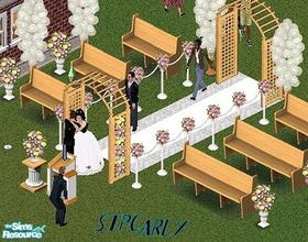 Sims 1 — STP Wedding Set by STP Carly — Includes: Wedding Archs(2), Balloons, Benchs(2), Floral Arrangments(2), Rope,