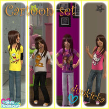 Sims 2 — Cartoon Outfit set by dunkicka — This set has for items for child girls. Sponge bob,Bratz,Garfield,Hello Kitty!-