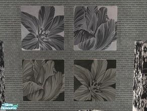Sims 2 — Black and white floral prints by selina012 — Floral recolours of \"A Stroke by Alfred D\'Simvo\" wall