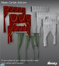 Sims 2 — Maxis Curtains add-ons by Mutske — Collection of 16 new meshes, all based on original Maxis curtians, and 10