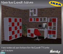 Sims 2 — Maxis Ikea Expedit Add-ons by Mutske — Collection of 11 new meshes based on the Expedit TV centre that came with