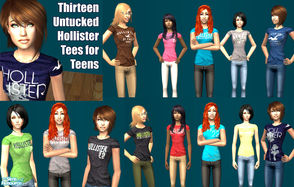 Sims 2 — 13 Untucked Hollister Tees for Teens by 7hir7een — This is a set of thirteen tops from Hollister\'s online