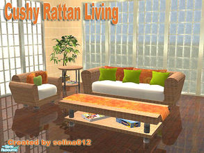 Sims 2 — Cushy Rattan Living by selina012 — This is my first new mesh set. Set consists of Loveseat, chair, coffee table