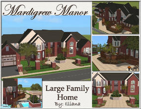 Sims 2 — Mardigrew Manor - Traditional Brick Home by Illiana — Includes pool, multiple decks, landscaping, master bed