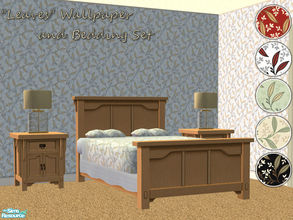 Sims 2 —  \"Leaves\" Wall and Bedding Set  by kittyispretty69 — A set of six wallpapers with white crown and