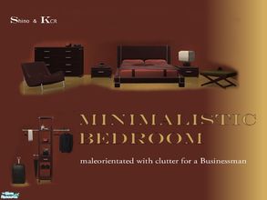 Sims 2 — Bedroom Minimalistic by ShinoKCR — Including Bed, Bedding, Dresser (OFB), Sidetable, Clothrack, Mirror,
