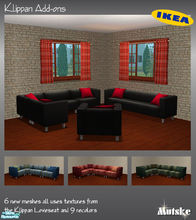 Sims 2 — Klippan Add-ons by Mutske — Modular system for your Klippan Livingroom and a Sofa and chair with cushions. 6 new