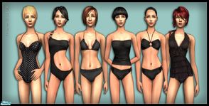 Sims 2 — FS 75 - Black swimwear by katelys — 6 stylish black swimsuits for adult females, no mesh or EP required