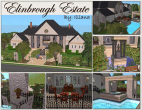 Sims 2 — Elinbrough Estate - Traditional Manor Home by Illiana — Includes pool, hot tub, multiple decks, landscaping,
