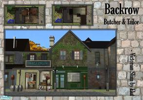 Sims 2 — Backrow Butcher & Tailor by Elut — A 2 shop lot with a butcher selling every kind of meat you want. There is