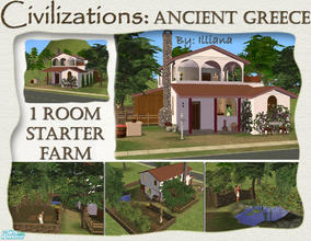 Sims 2 — Ancient Greek Starter - 1 Bed Farm Home by Illiana — This sweet starter includes pond for fishing, landscaping,