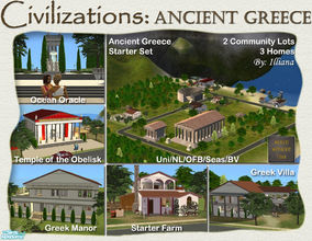 Sims 2 — Ancient Greece Starter Set by Illiana — 5 lots to get your Grecian neighborhood started! Set includes 3 homes
