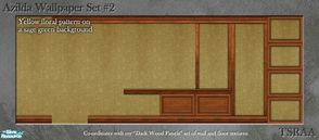 Sims 2 — Azilda Wallpaper Set 2 (Dark Wood) by MsBarrows — A delicate floral pattern in golden-yellow on a backdrop of