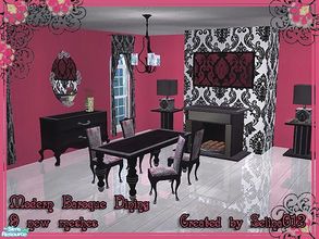 Sims 2 — Modern Baroque Dining by selina012 — A new set containing 9 new meshes, 2 maxis recolours, 2 walls and a floor.