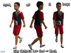Sims 2 — Boys Nike Athletic Set- Shoelace Drip- Black and Red by mom_of2boyz — Two boys shorts and t-shirt sets with the