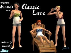 Sims 2 — Classic Lace outfits by Jaws3 — Consists of strapless tops over shorts. Maternity friendly, thanks to Aleeza\'s
